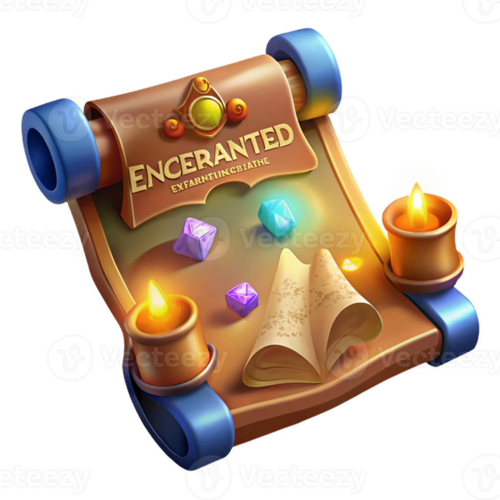 dramatic rustic Enchanted Scroll Game Illustration professional png