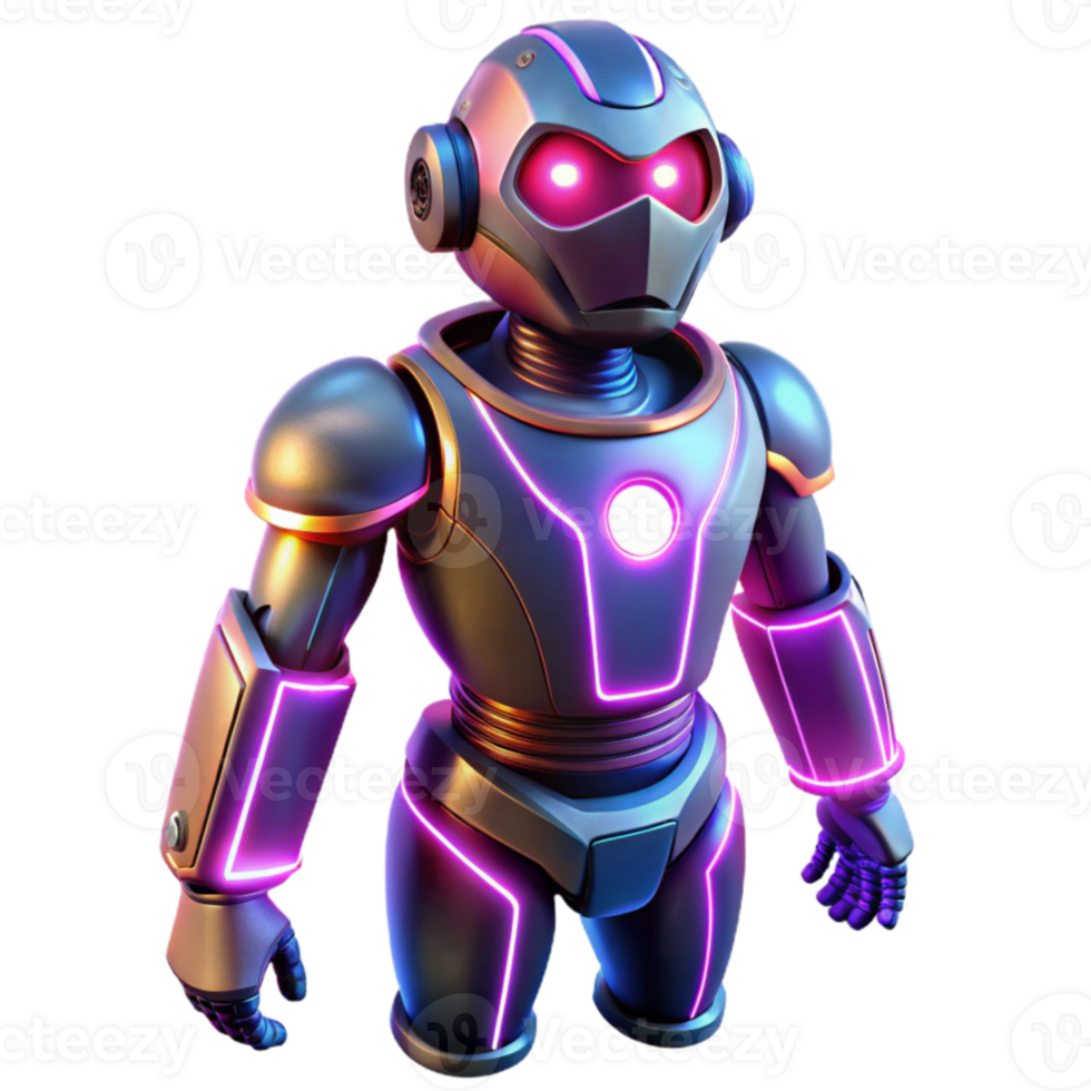 dramatic rustic Neon Robot 3D Render professional png