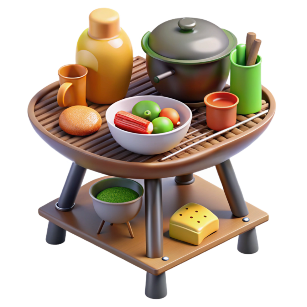 Outdoor Cooking Cart with Food and Utensils png