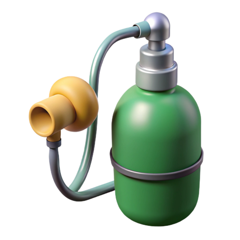 3D Render Green Bottle with Attached Tube and Nozzle png