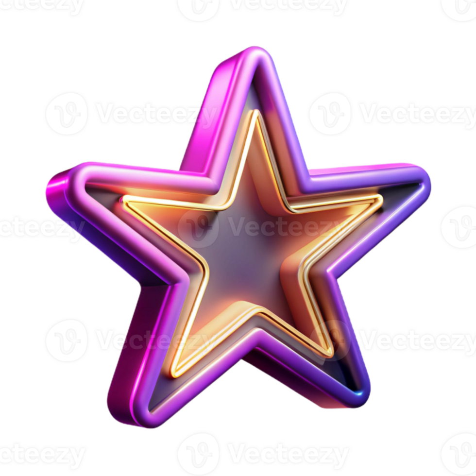 magnificent rustic Neon Star 3D Render detailed png