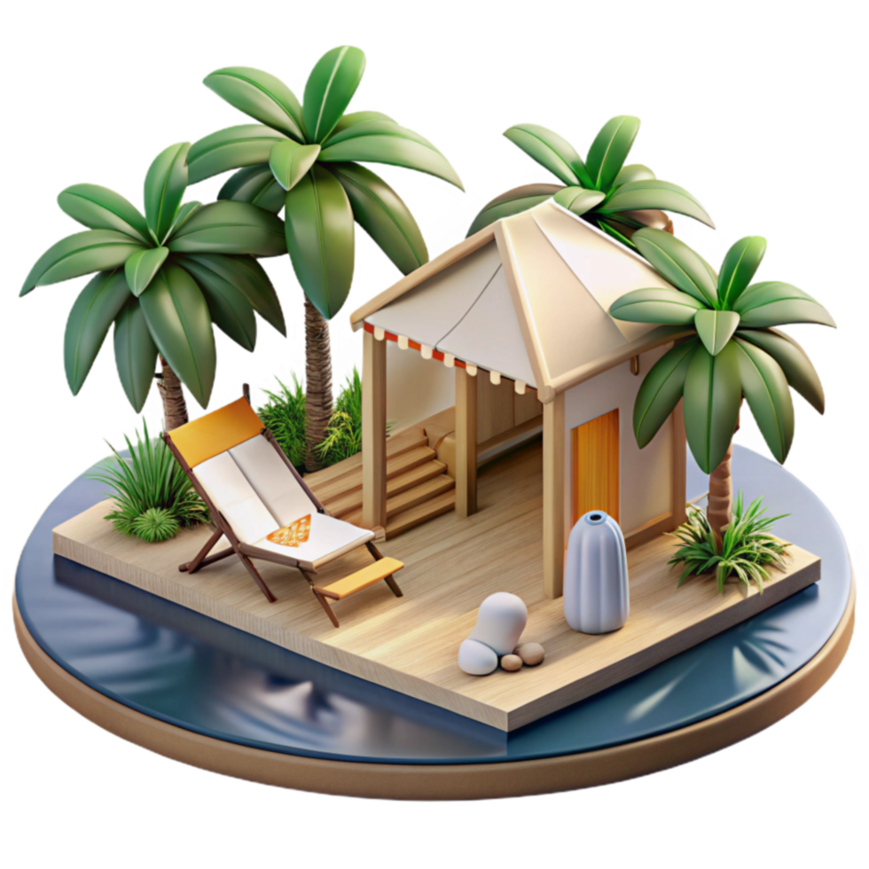 Tropical Getaway Island Hut, Palm Trees, Relaxation png