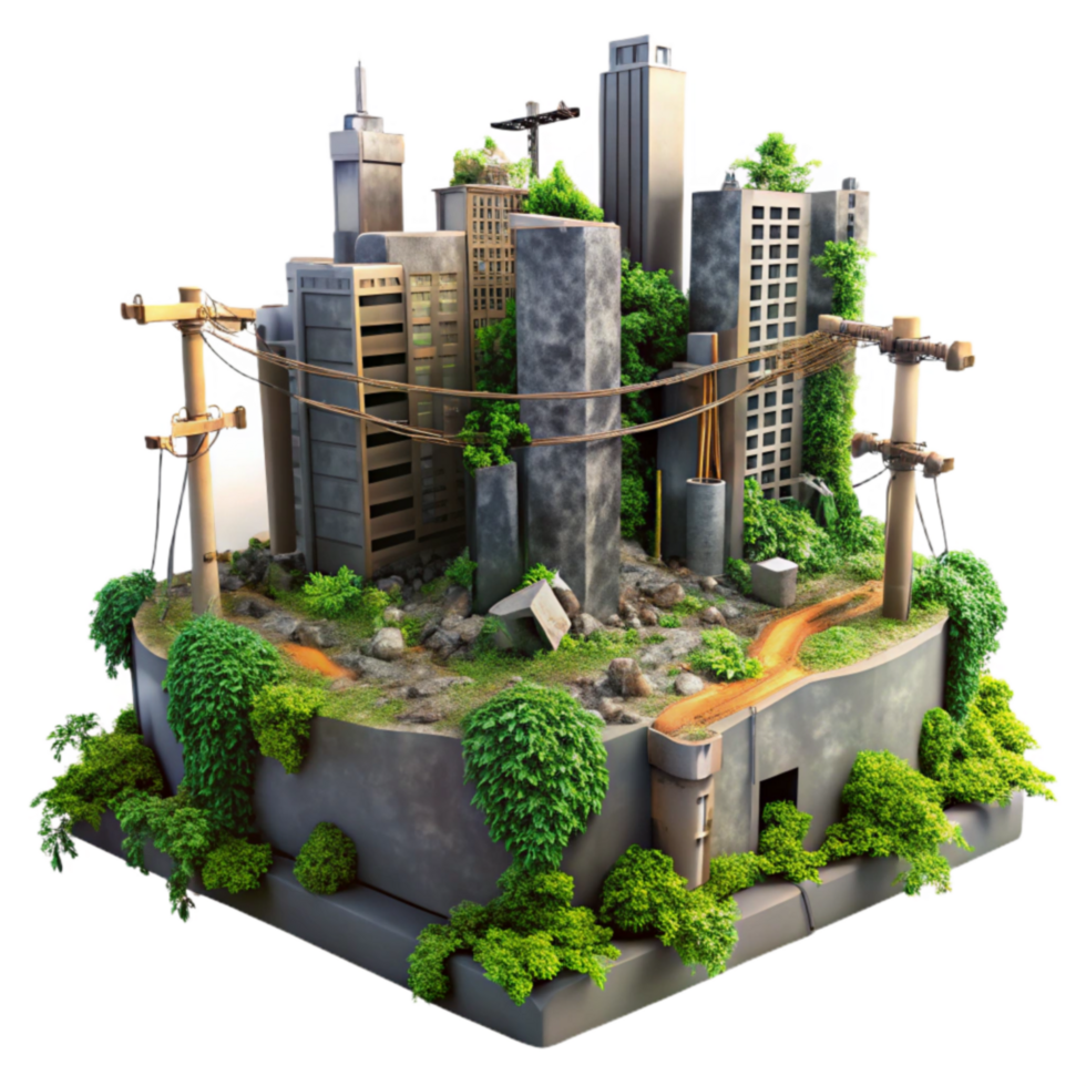 Reclaimed Cityscape Urban Decay and Natures Rebirth png