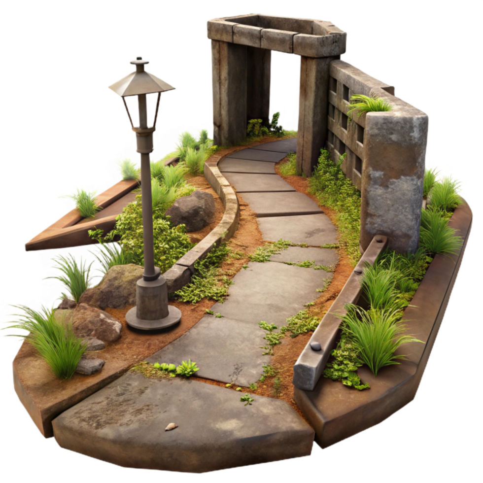 Stone Pathway Garden with Lamppost png