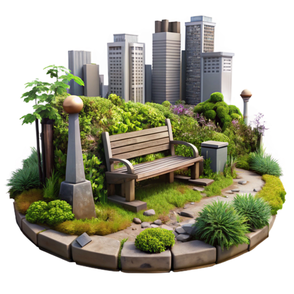 Urban Oasis City Park Bench Scene png