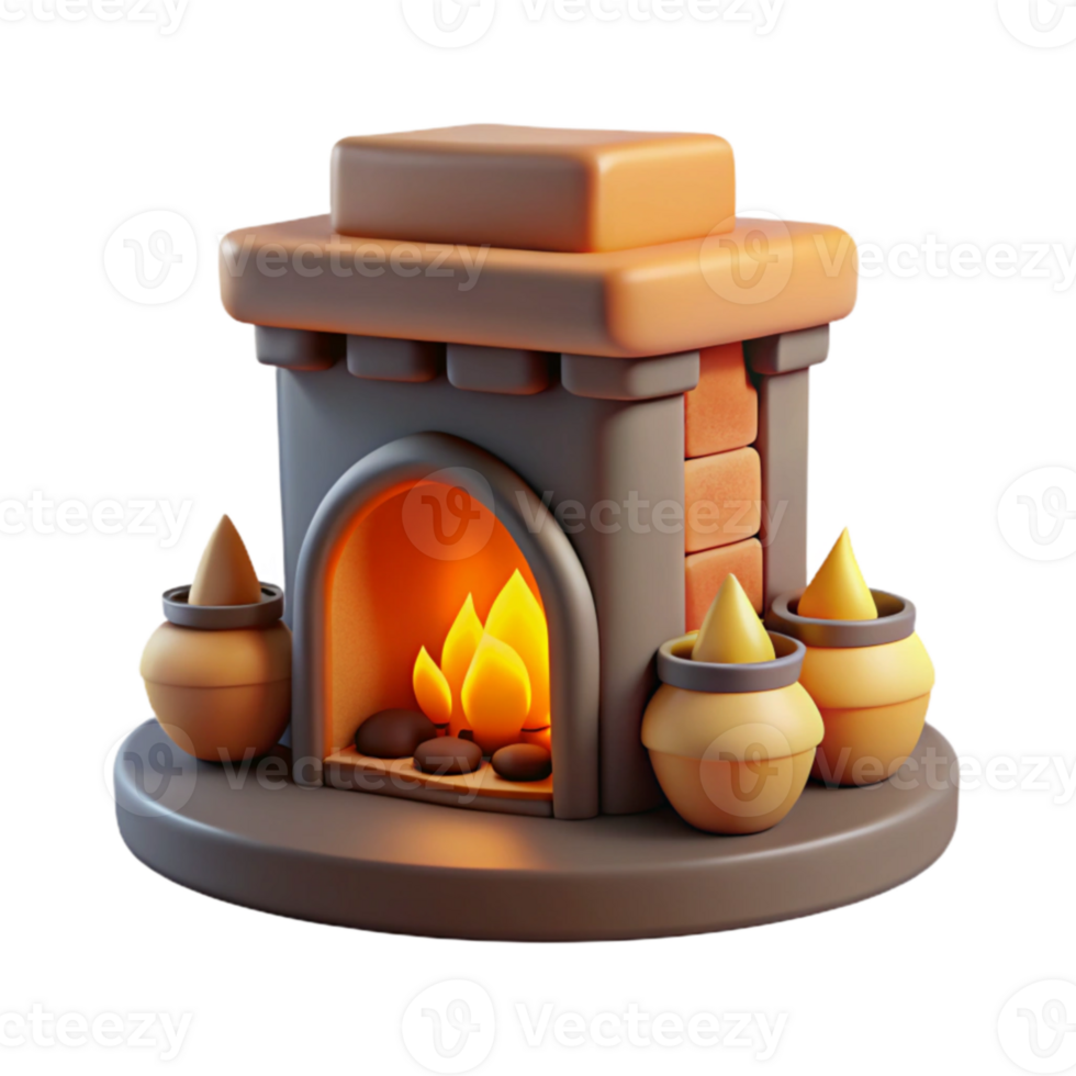 stunning rustic Cozy 3D Fireplace Illustration authentic png