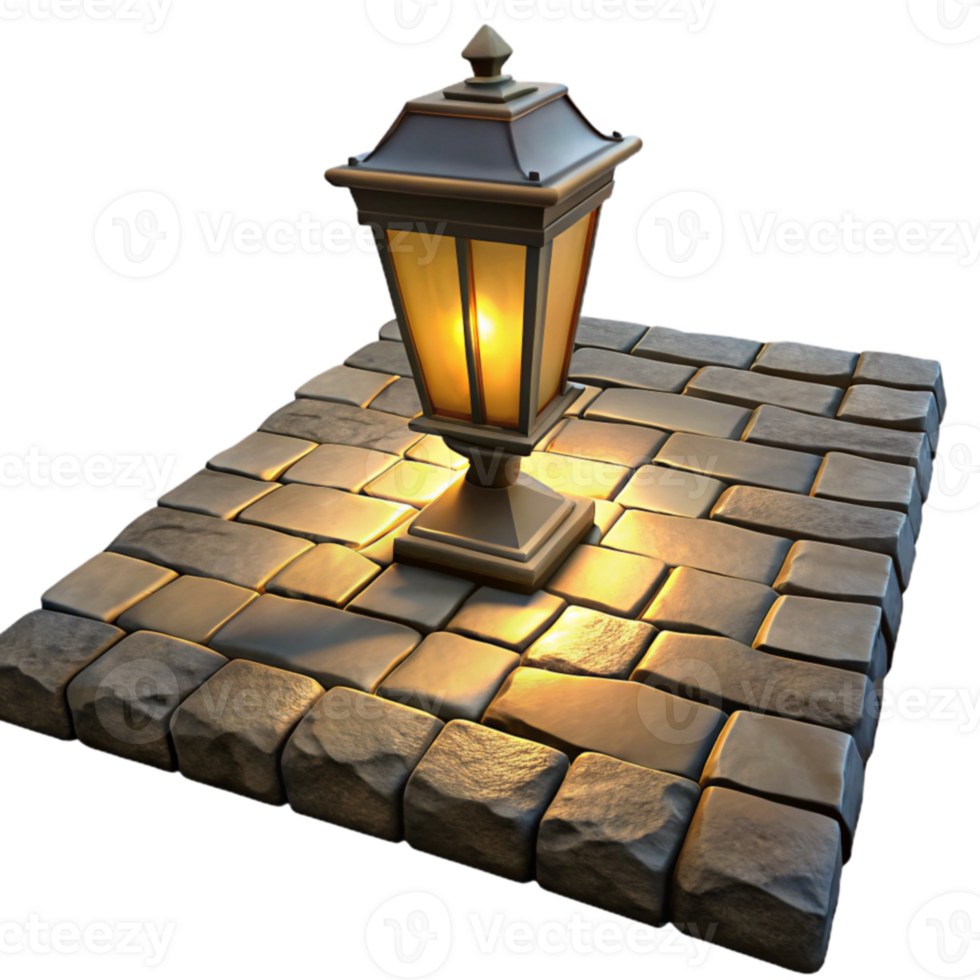 magnificent traditional Illuminated Cobblestone Path 3D Render authentic png