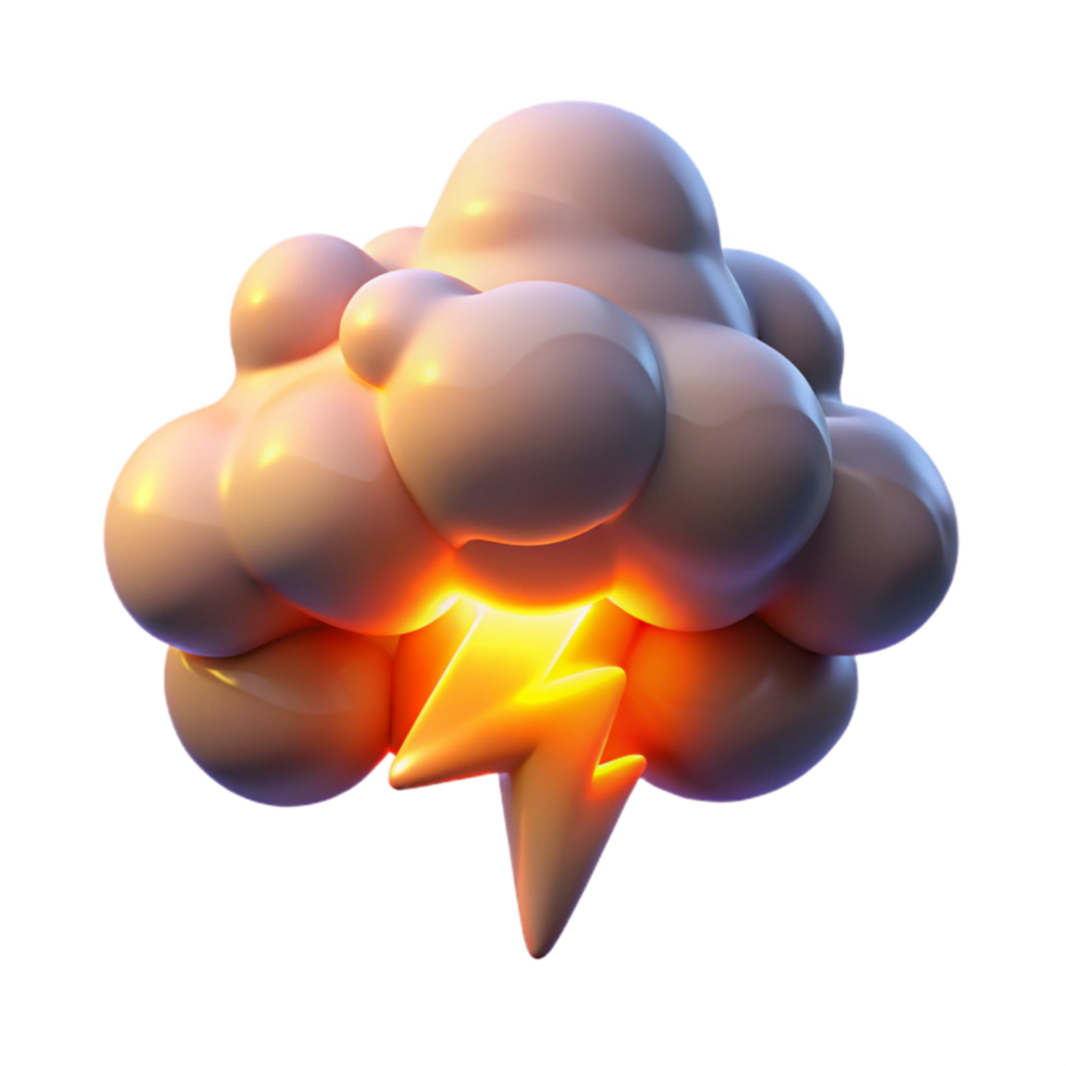 Glowing Cloud with Lightning Bolt 3D Render png