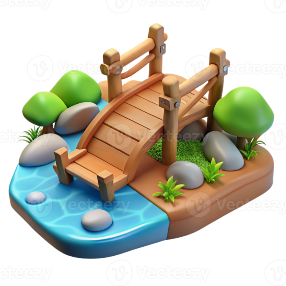 wonderful traditional 3D Cartoon Wooden Bridge Landscape professional png