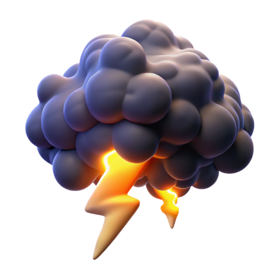 Storm Cloud with Lightning Bolt 3D Render png