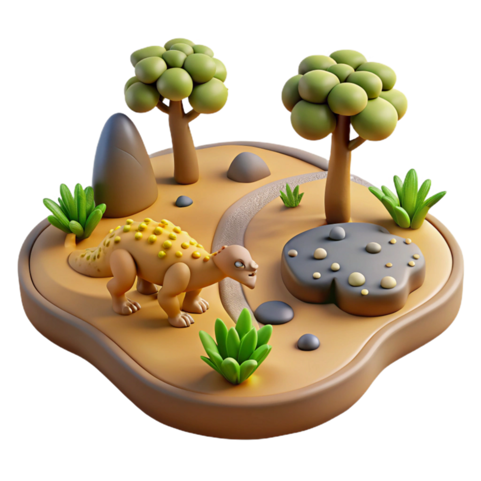 3D Cartoon Dinosaur Island Scene png