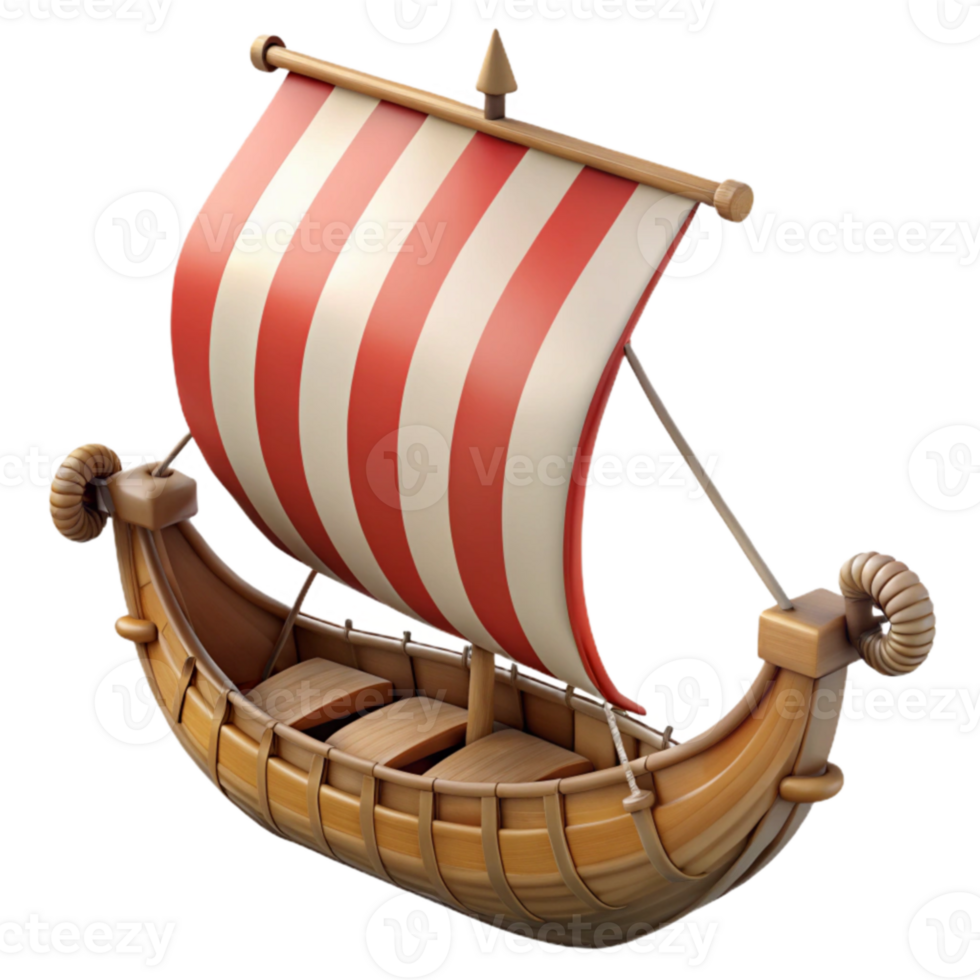 impressive artistic Cartoon Wooden Viking Ship 3D Render exclusive png