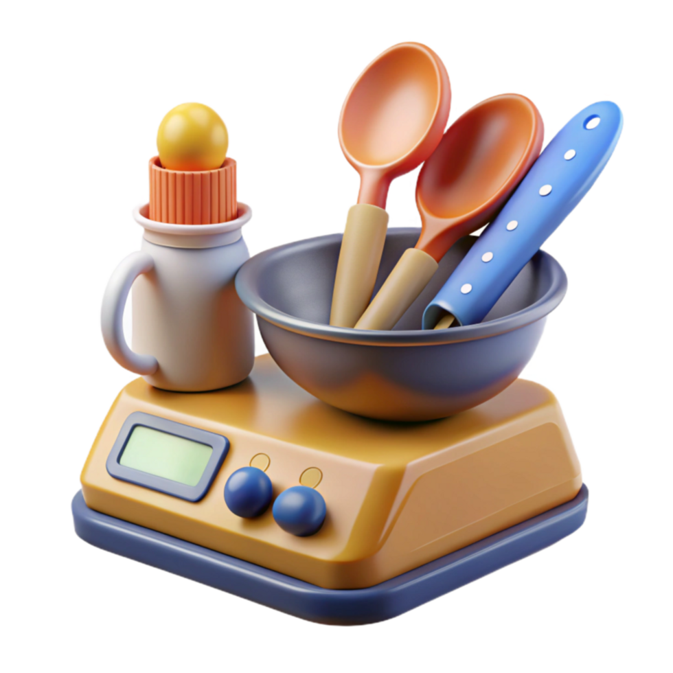 Kitchen Scale with Spoons and Measuring Cup png