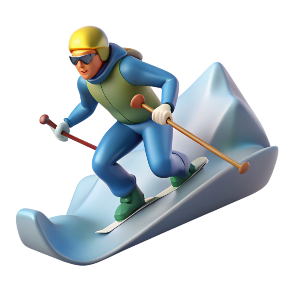 3D Cartoon Skier Downhill Snow png