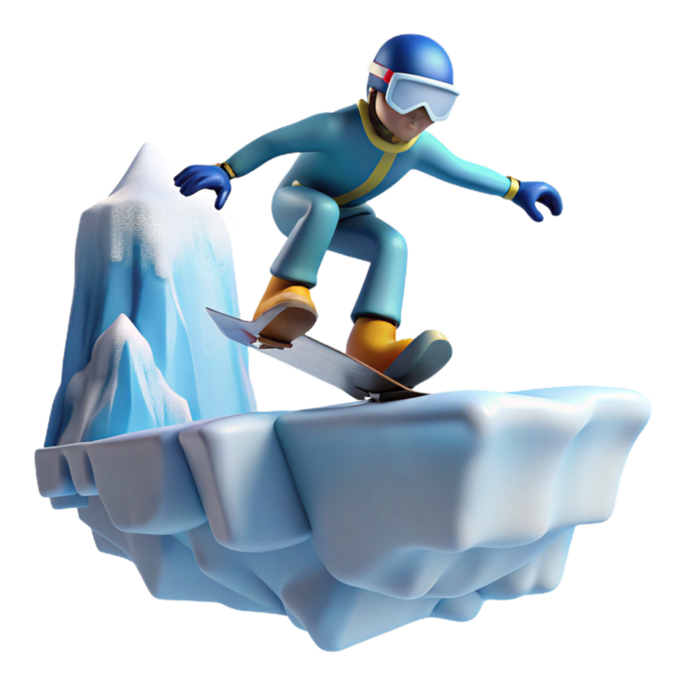 Snowboarder Cartoon 3D Model on Ice png