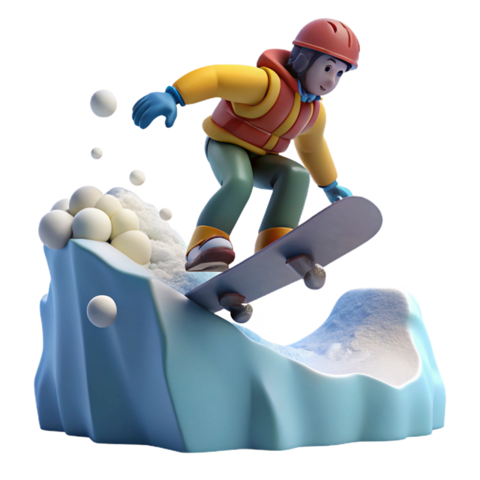 Snowboarding Fun 3D Render of Cartoon Character png