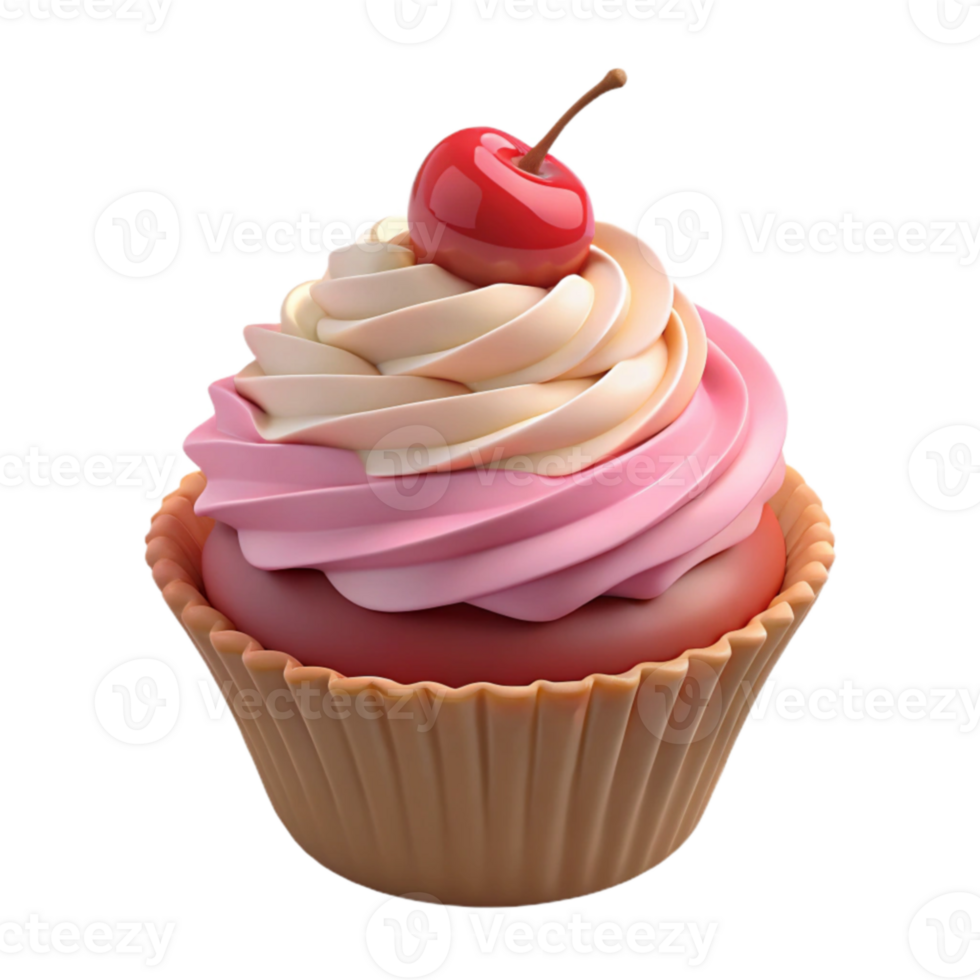 extraordinary vintage Pink Swirl Cupcake 3D Render professional png