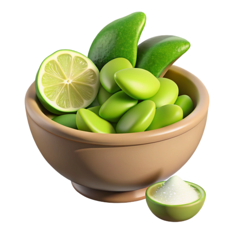 Lime, Green Beans, and Salt in a Bowl png