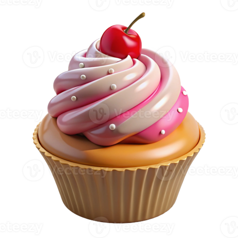 impressive artistic Pink Swirl Cupcake 3D Render 4K png