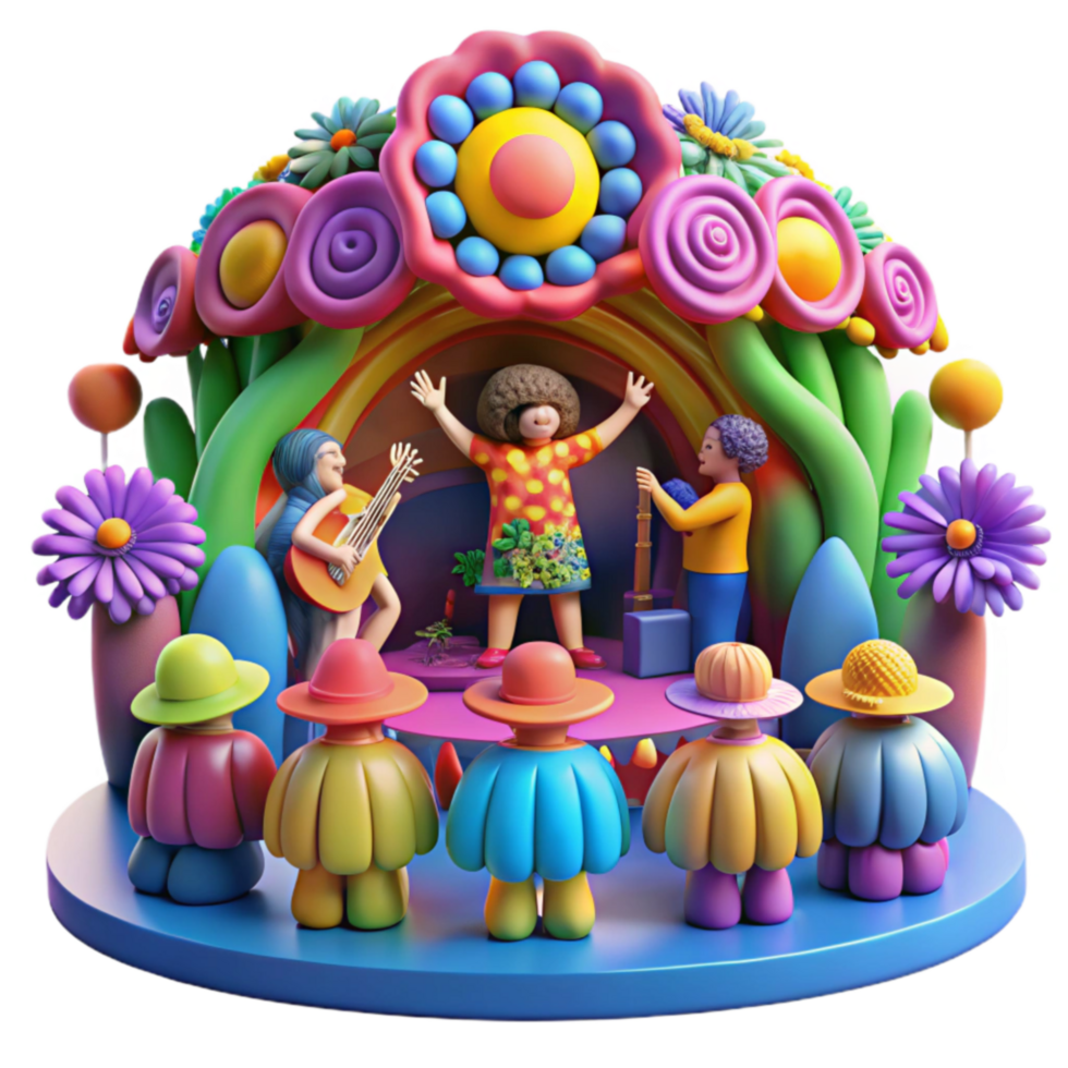 Colorful 3D Render of a Musical Performance in a Flower Garden png