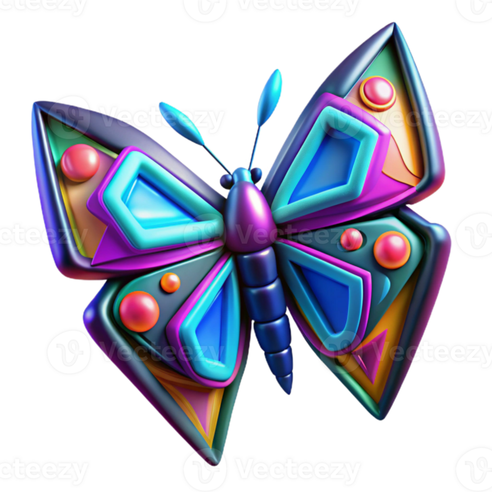 Vibrant Geometric Butterfly 3D Render png