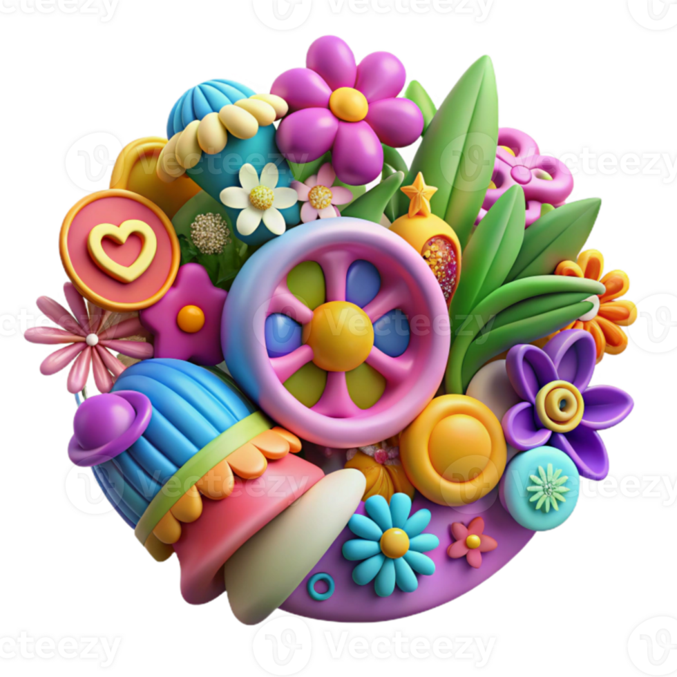 Whimsical 3D Floral Playful Object Composition png