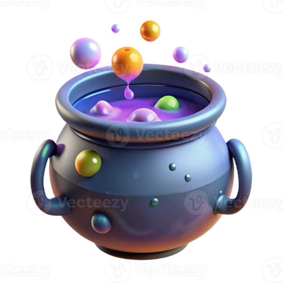 wonderful minimalist 3D Render of Magical Cauldron with Bubbly Potion exclusive png