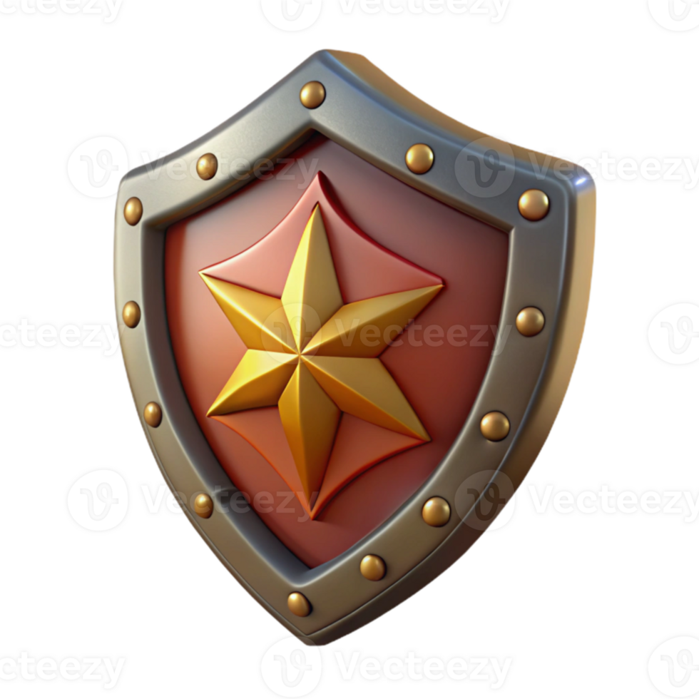 impressive abstract 3D Render of a Red and Gold Shield with a Star 4K png