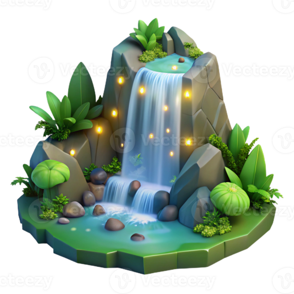 stunning rustic Enchanted Waterfall 3D Render 4K png