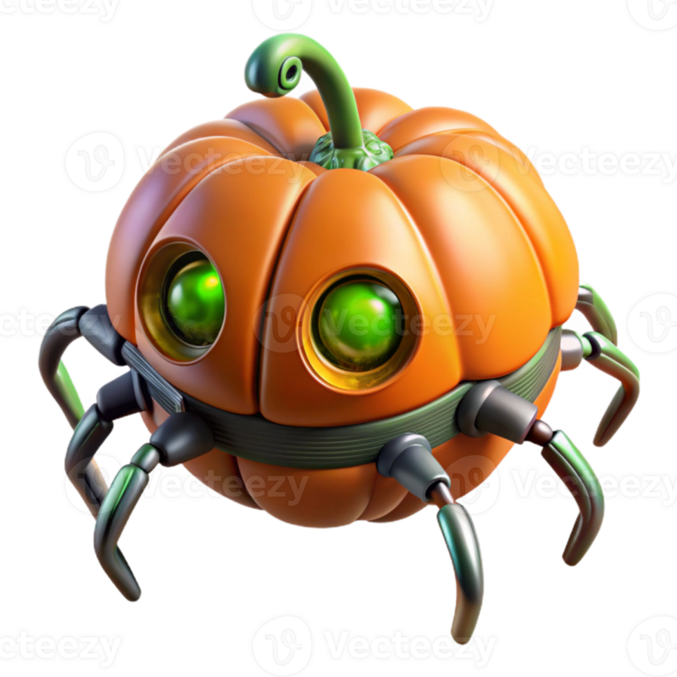 Pumpkin Spider Robot 3D Render of Autumnal Bot png