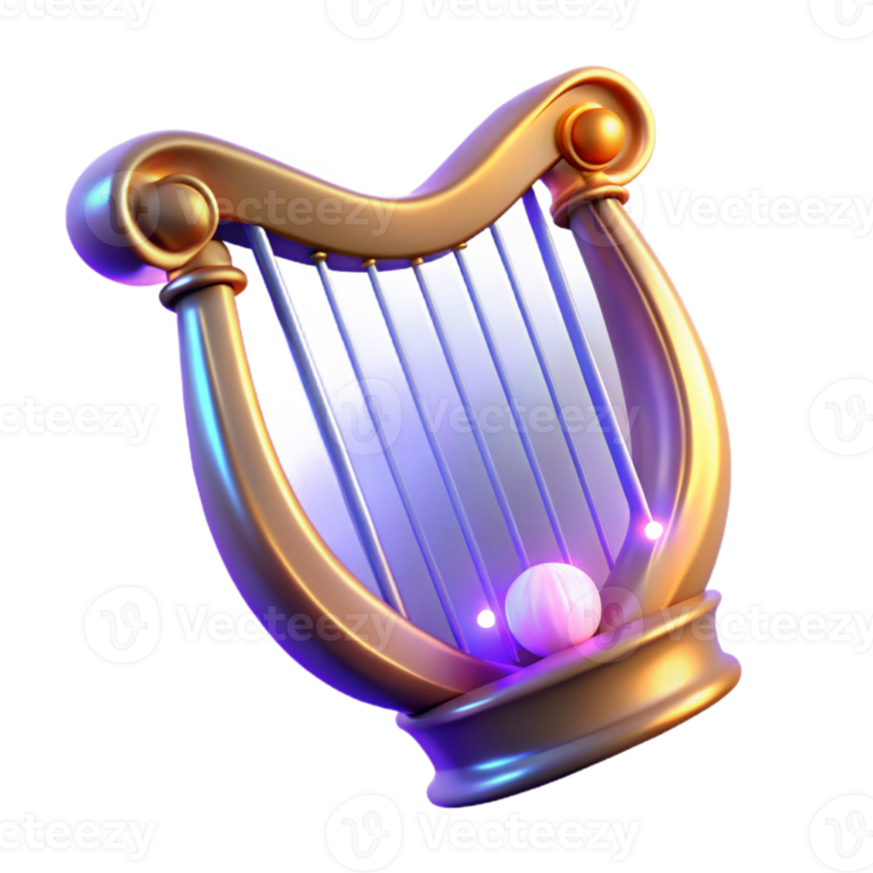 vibrant rustic Golden Lyre 3D Render exclusive png