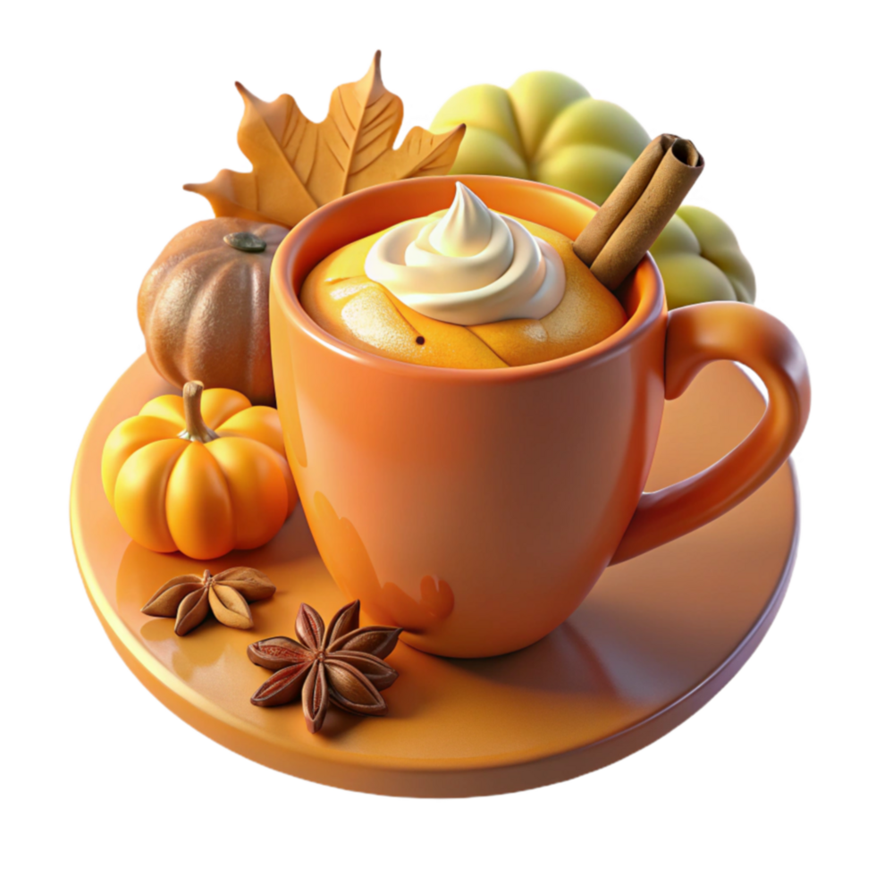 Autumn Spice Latte with Whipped Cream and Pumpkins png