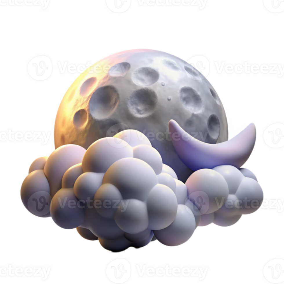 wonderful artistic 3D Moon and Clouds Illustration professional png