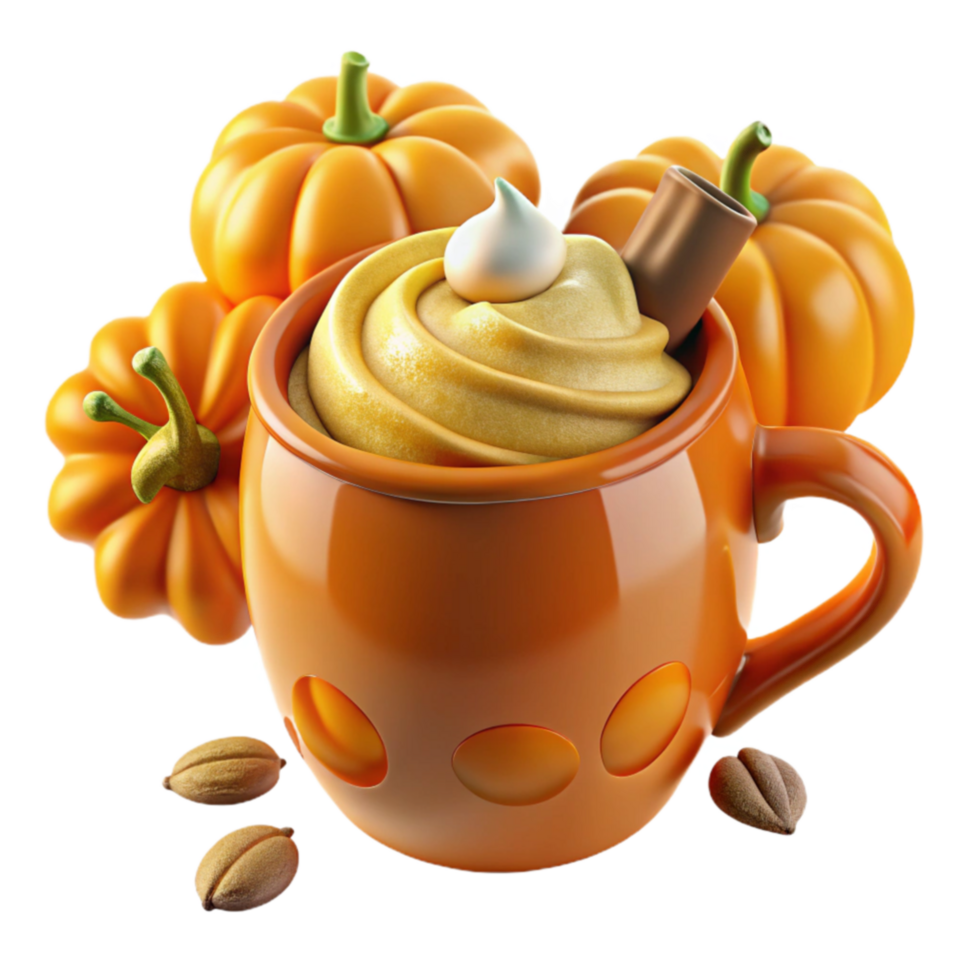 Pumpkin Spice Whipped Cream Drink in Autumn Mug png