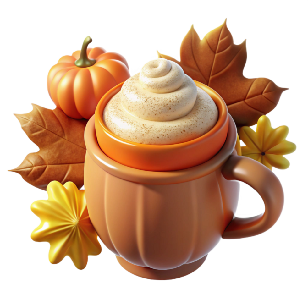 Autumn Spice Whipped Cream Drink in Pumpkin Mug png