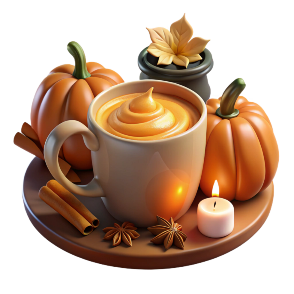 Cozy Autumn Vibes Pumpkin Spice Latte with Cinnamon and Star Anise png
