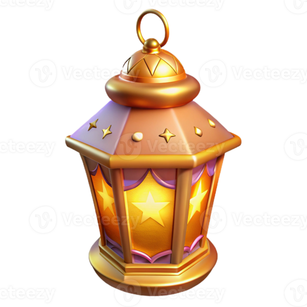 serene creative Golden Star Lantern 3D Render high quality png