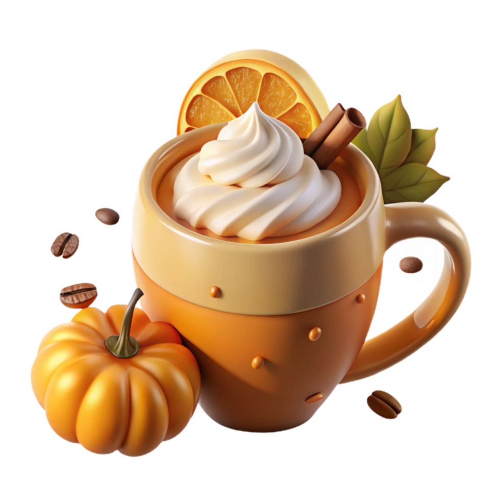 Pumpkin Spice Latte Whipped Cream, Orange, Cinnamon png