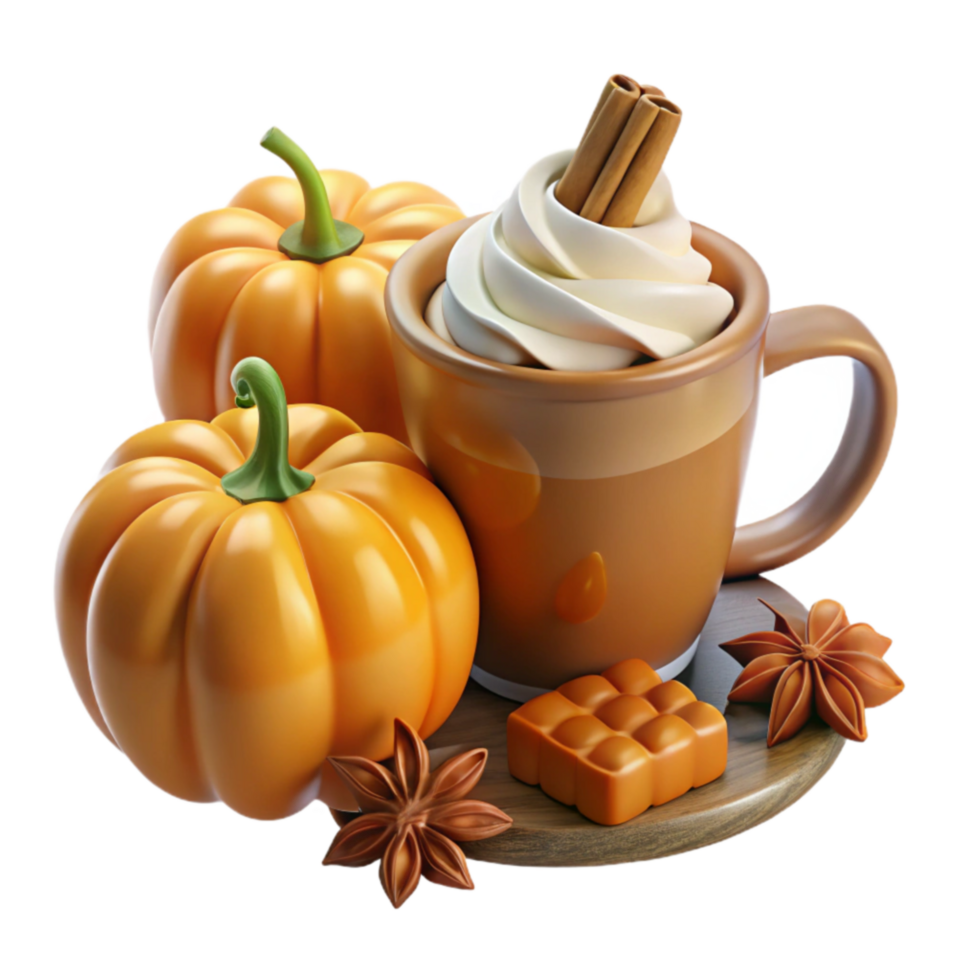 Autumn Spiced Whipped Cream Drink with Pumpkins and Star Anise png