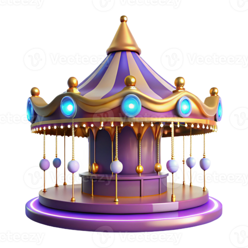 dramatic traditional Purple and Gold Carousel 3D Render premium png