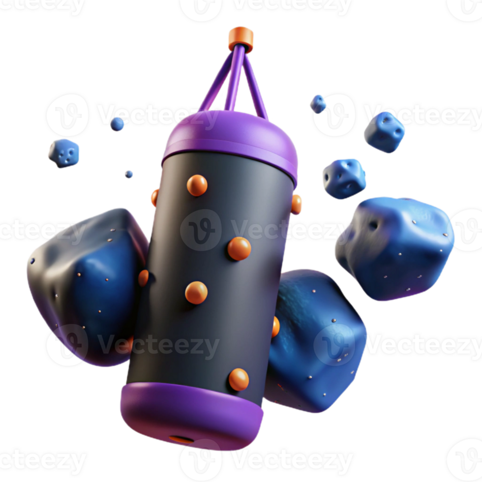 Abstract 3D Render Punching Bag with Floating Cubes png