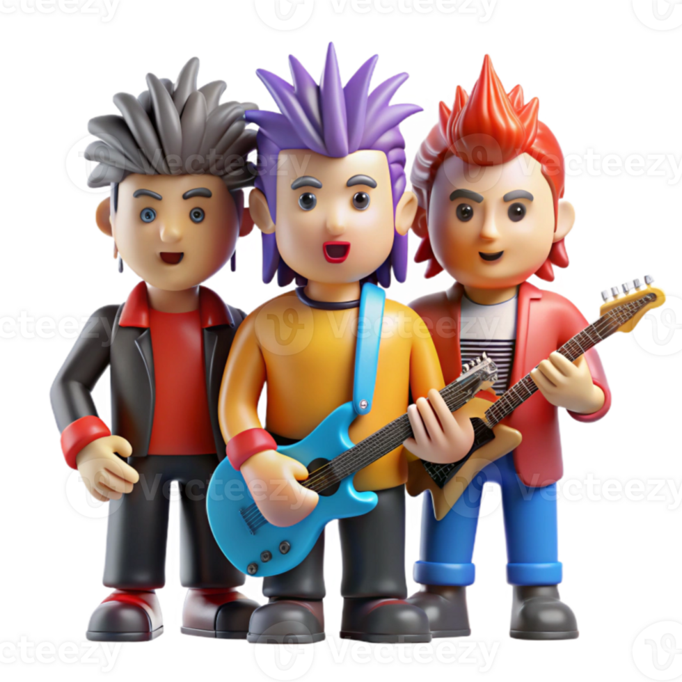Cartoon Band 3D Render of Musicians Playing Guitars png