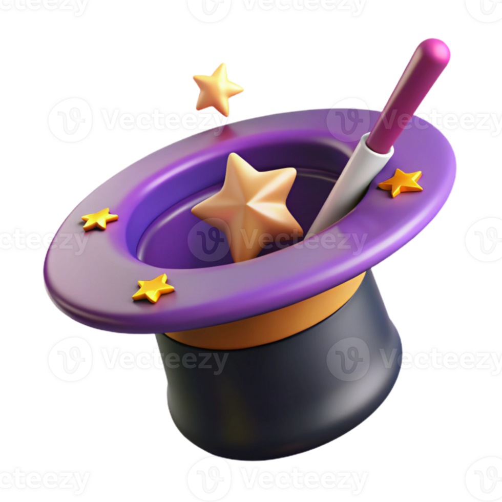beautiful classic 3D Render Magic Hat with Stars original png