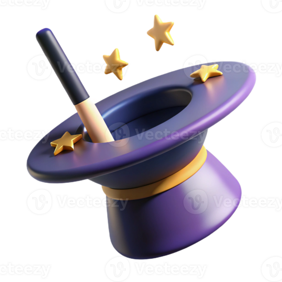 vibrant traditional Purple Magic Hat 3D Render high quality png