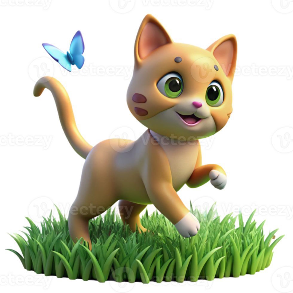 dramatic artistic Cute Kitten 3D Render in Grass detailed png