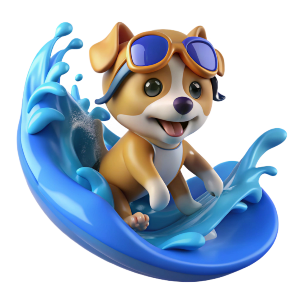 Adorable Puppy Surfing Summer Wave png