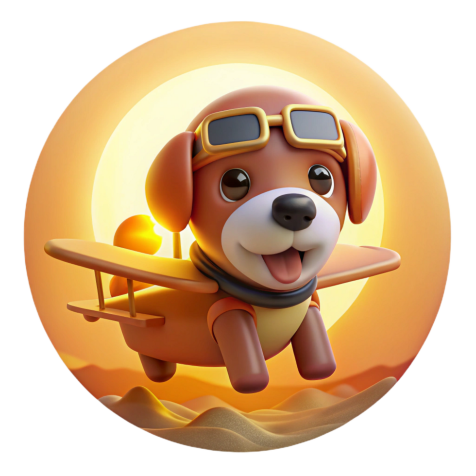 Cute Puppy Pilot Soaring Above Desert Sunset png