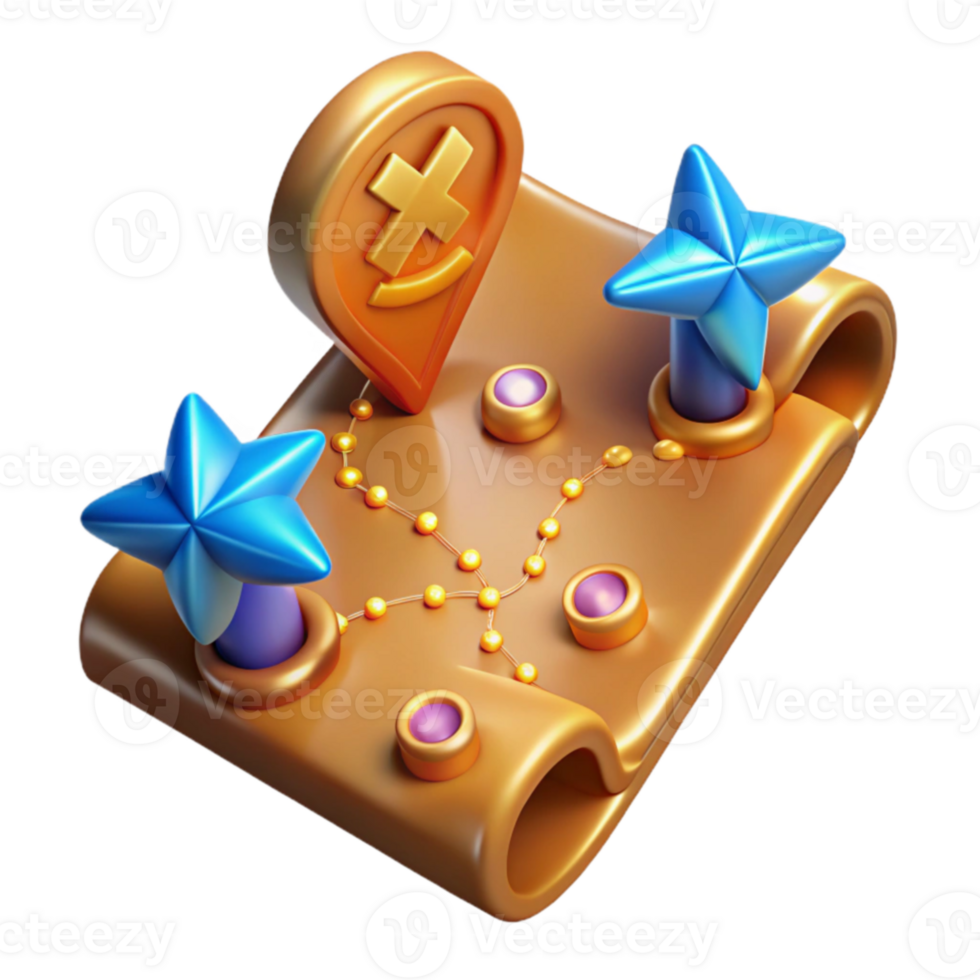 extraordinary artistic 3D Cartoon Treasure Map Illustration original png