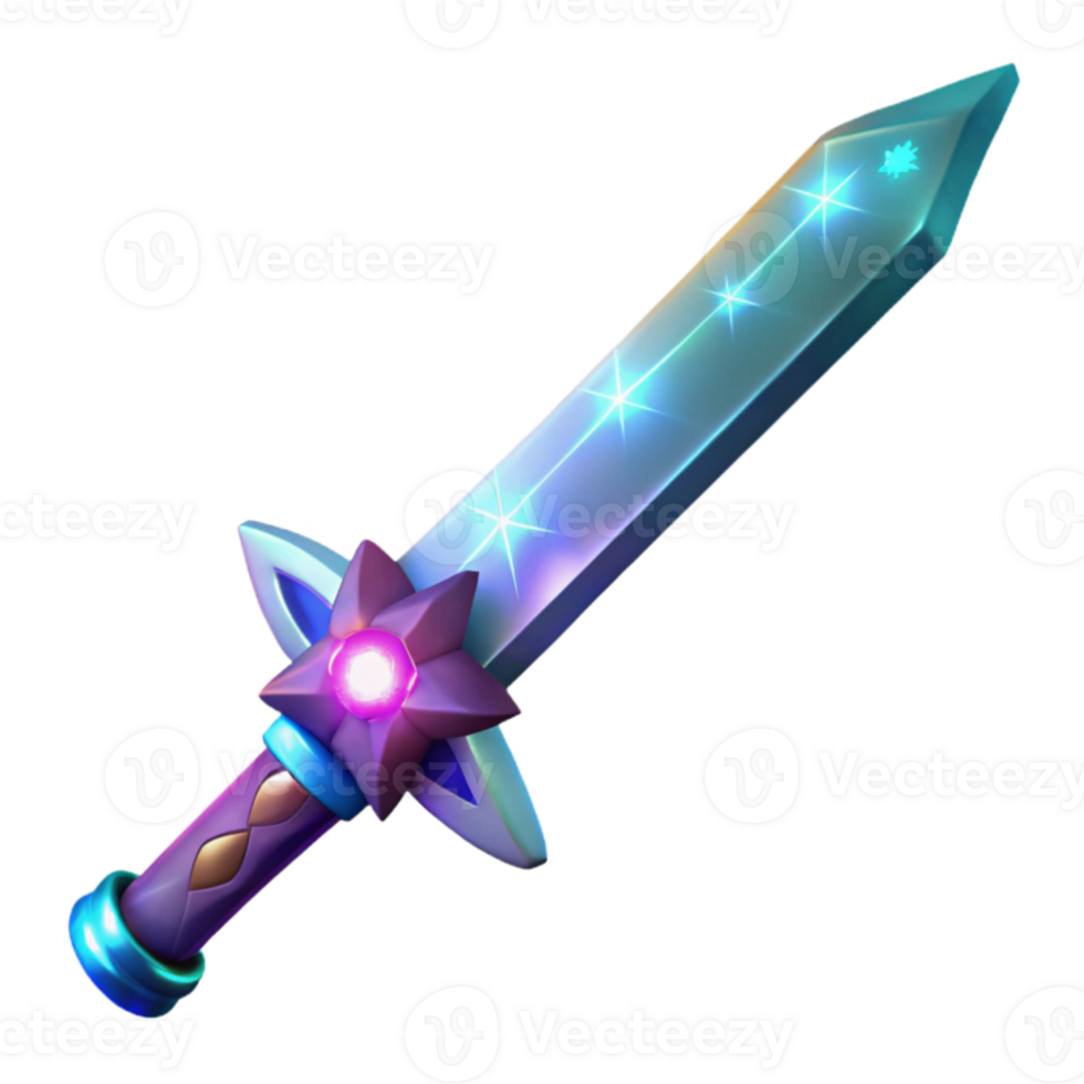 stunning rustic Glowing Crystal Sword 3D Illustration high resolution png