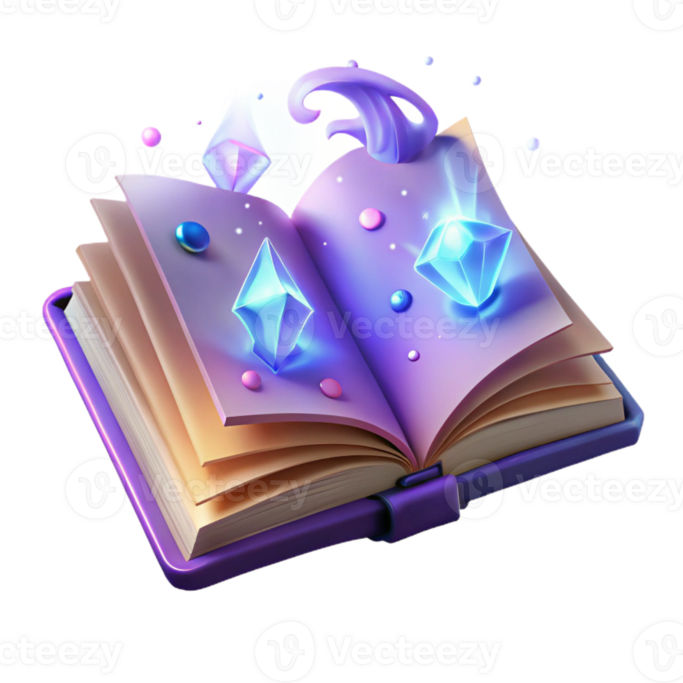 extraordinary classic Magical Book Illustration Glowing Gems and Fantasy Elements high quality png
